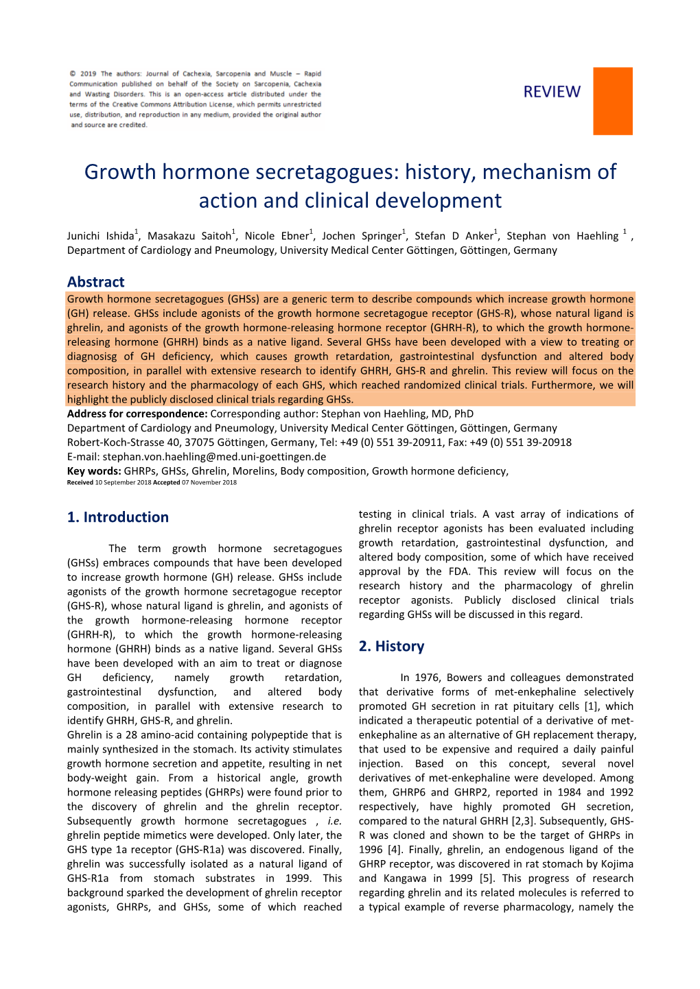 Growth Hormone Secretagogues: History, Mechanism of Action and Clinical Development