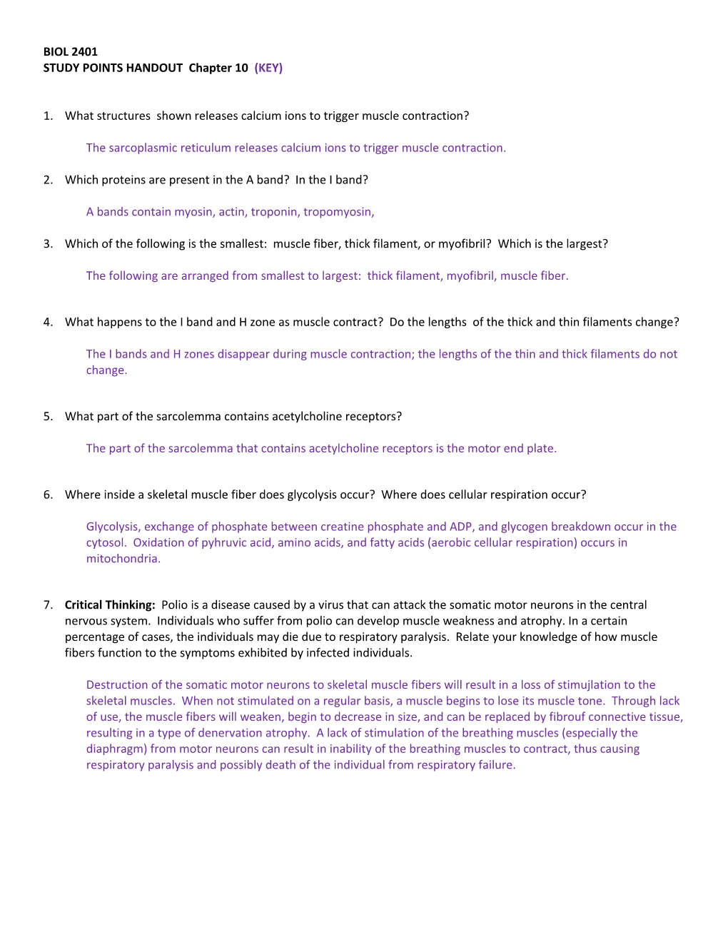 STUDY POINTS HANDOUT Chapter 10 (KEY)