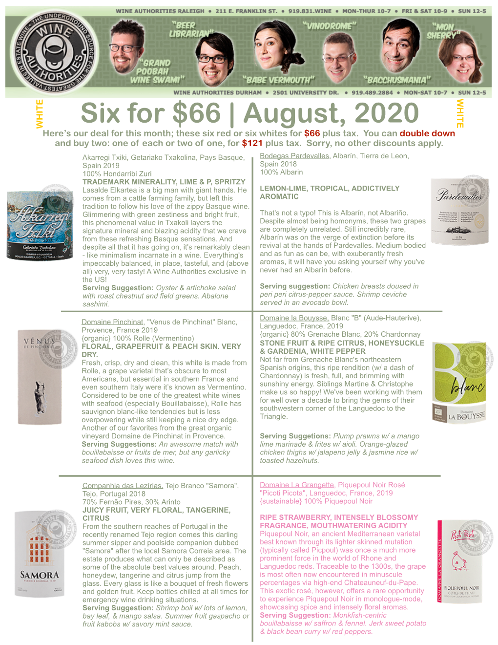 Six for $66 | August, 2020
