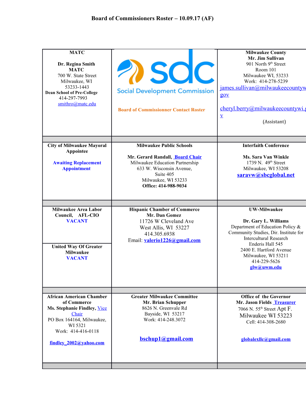 Board of Commissioners Roster 10.09.17 (AF)