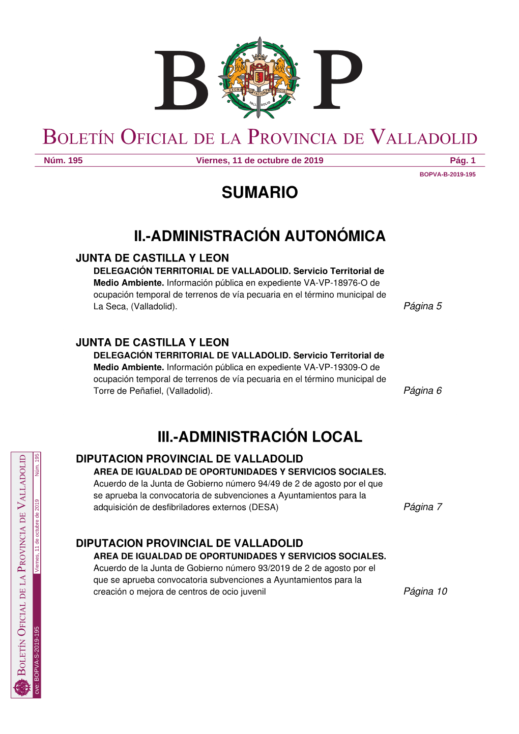 Sumario Boletín Oficial De La Provincia De Valladolid