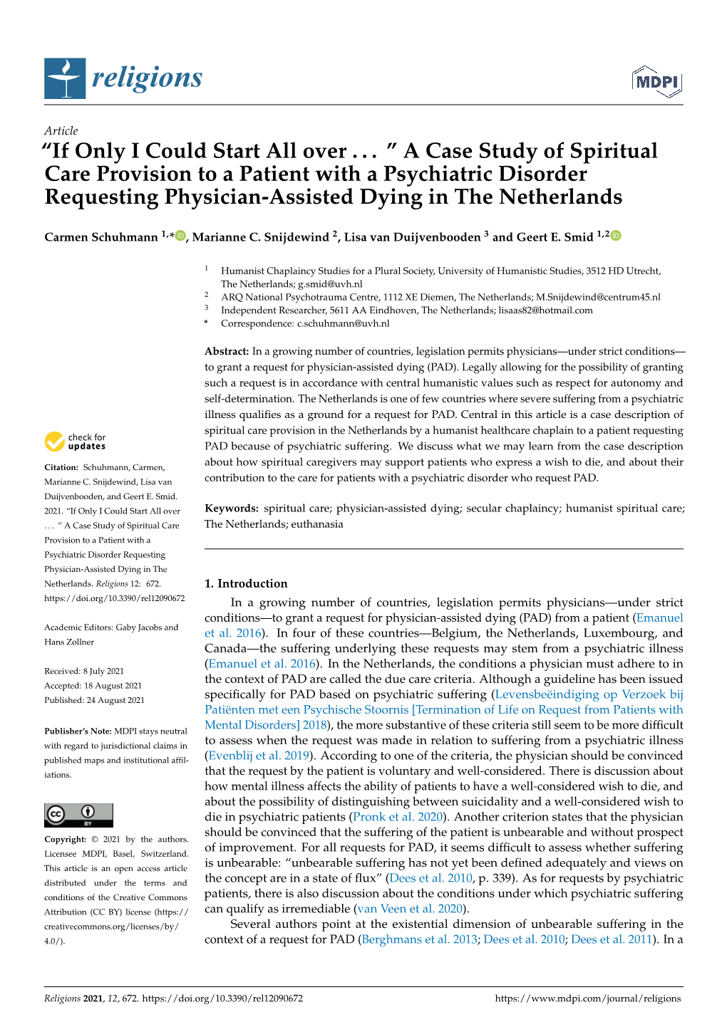 A Case Study of Spiritual Care Provision to a Patient with a Psychiatric Disorder Requesting Physician-Assisted Dying in the Netherlands