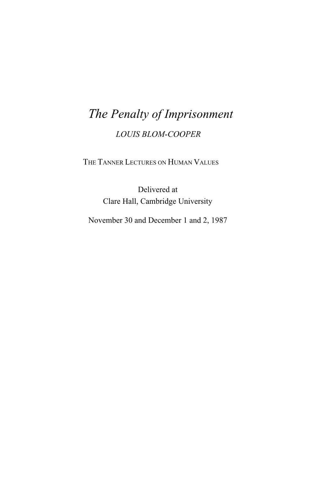 The Penalty of Imprisonment