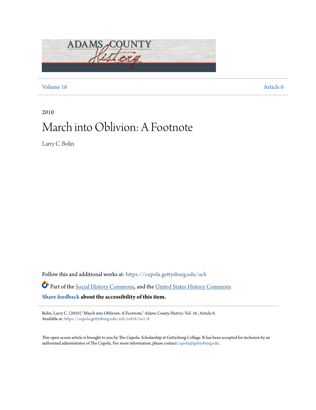 March Into Oblivion: a Footnote Larry C