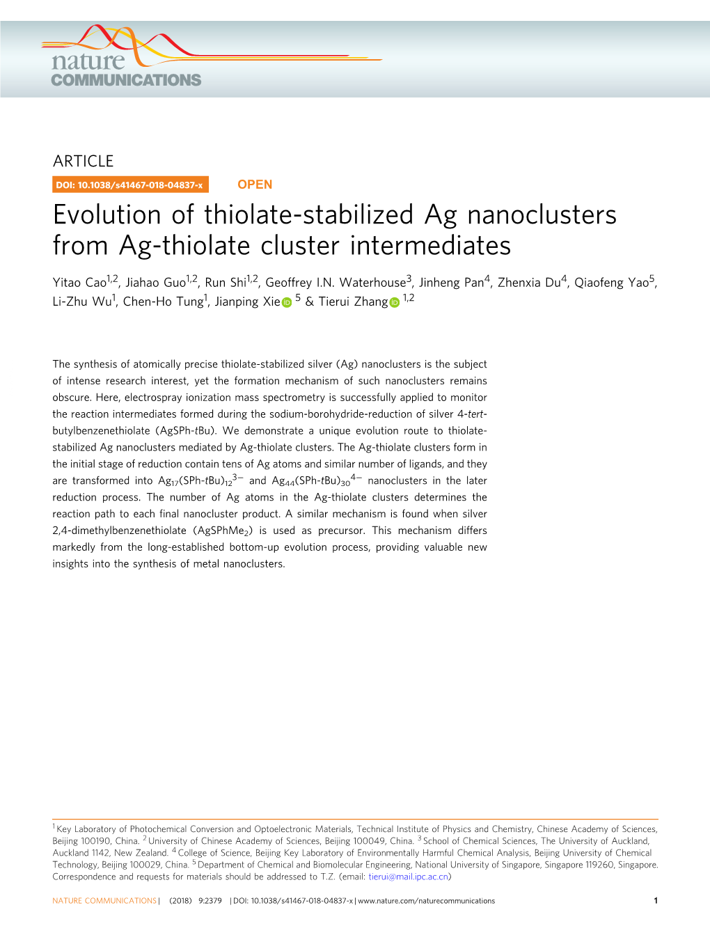 Evolution of Thiolate-Stabilized Ag Nanoclusters from Ag-Thiolate Cluster Intermediates