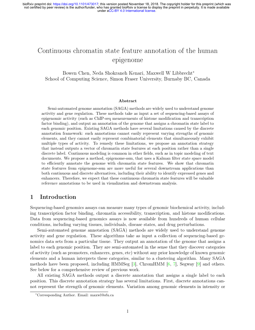 Continuous Chromatin State Feature Annotation of the Human Epigenome