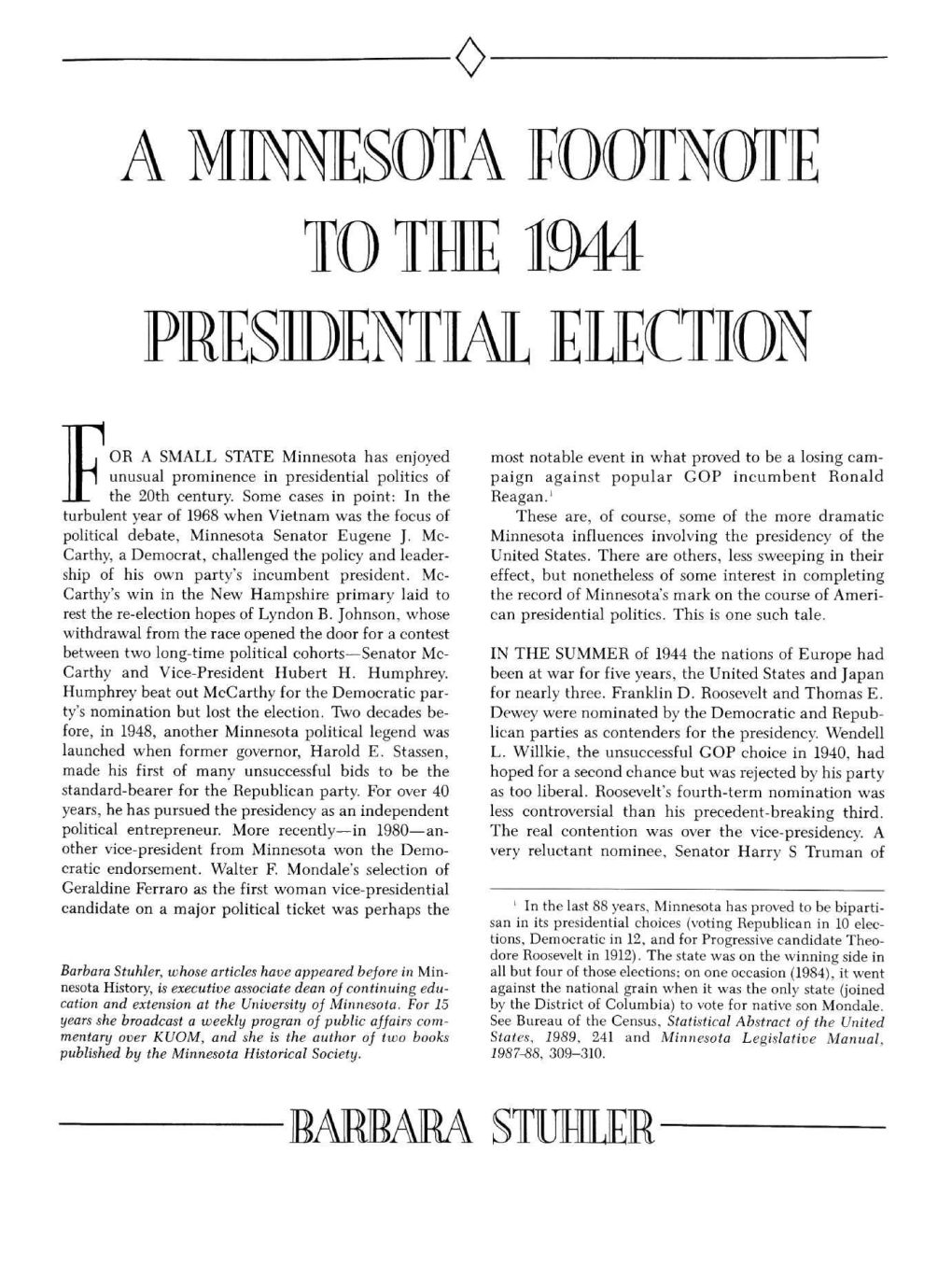 A Minnesota Footnote to the 1944 Presidential Election / Barbara