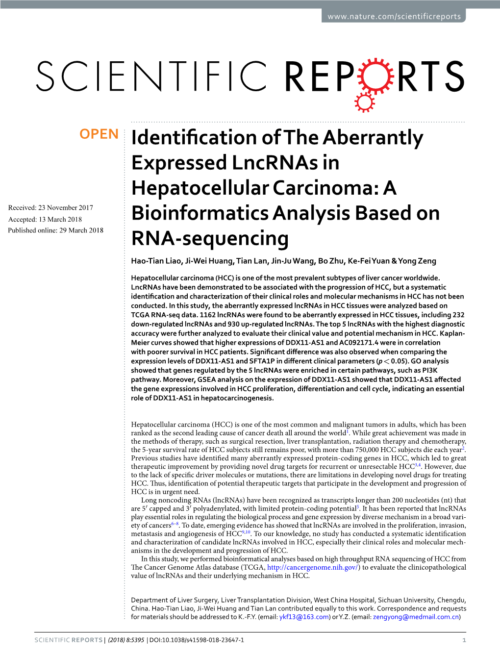 Identification of the Aberrantly Expressed Lncrnas In