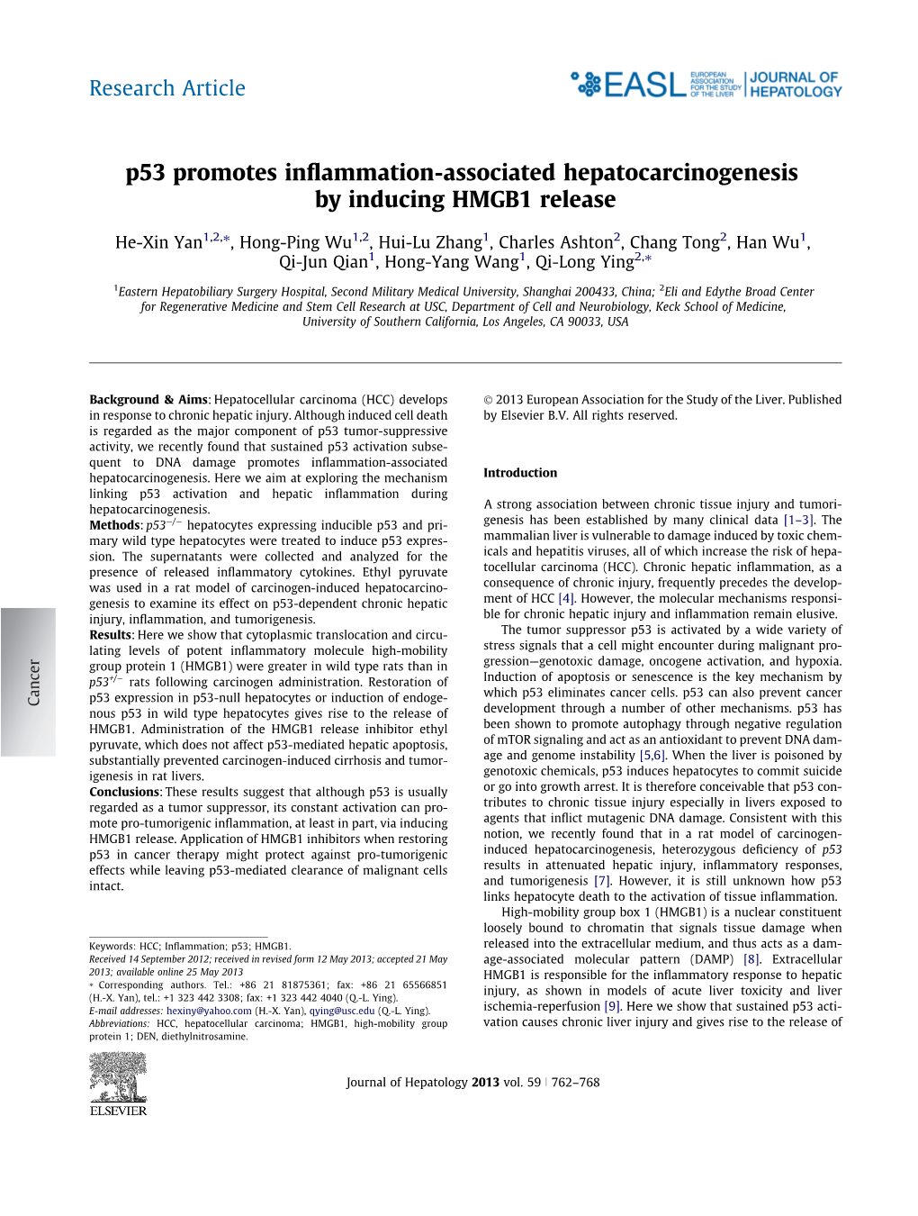 P53 Promotes Inflammation-Associated