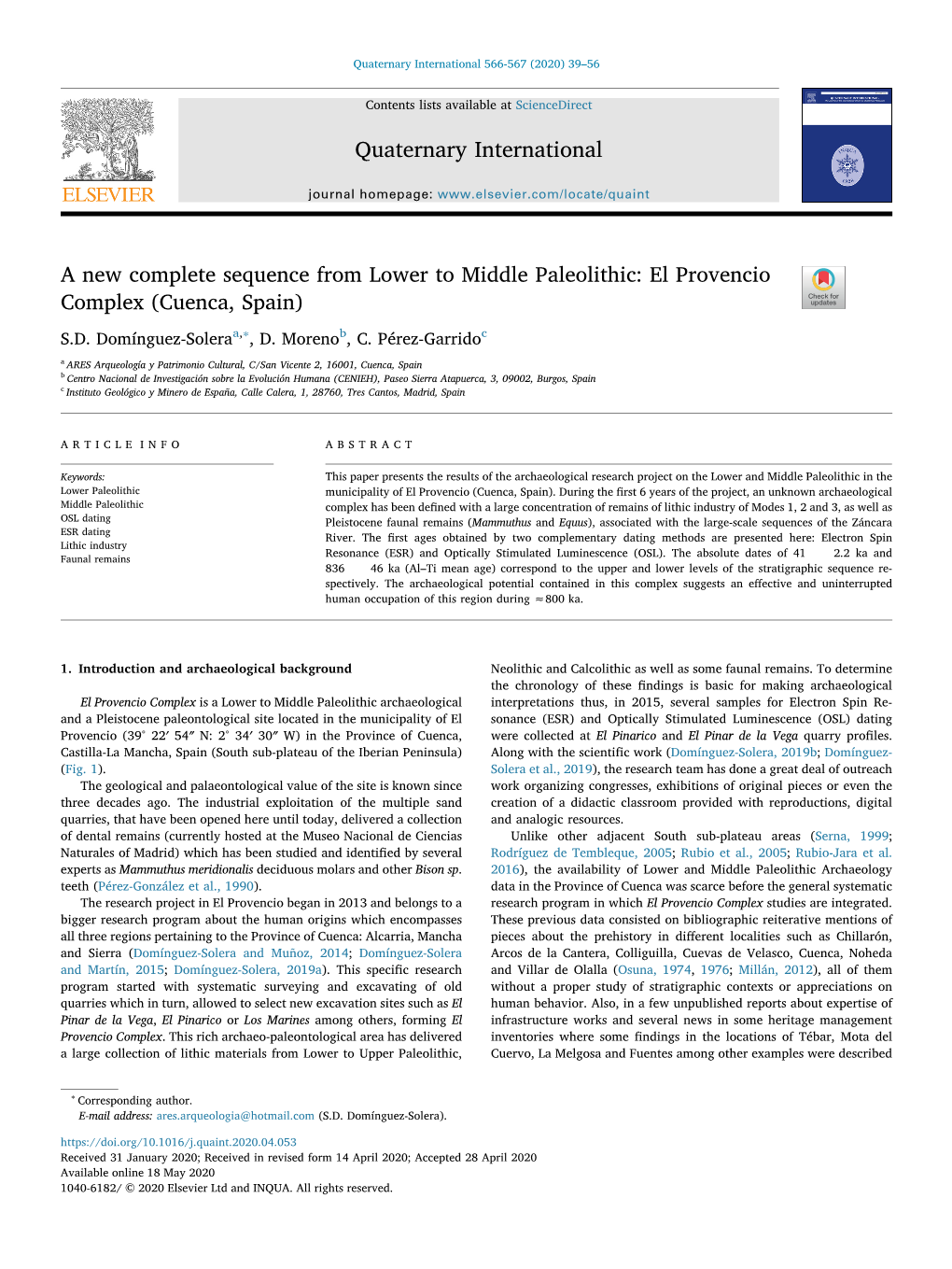 A New Complete Sequence from Lower to Middle Paleolithic El Provencio