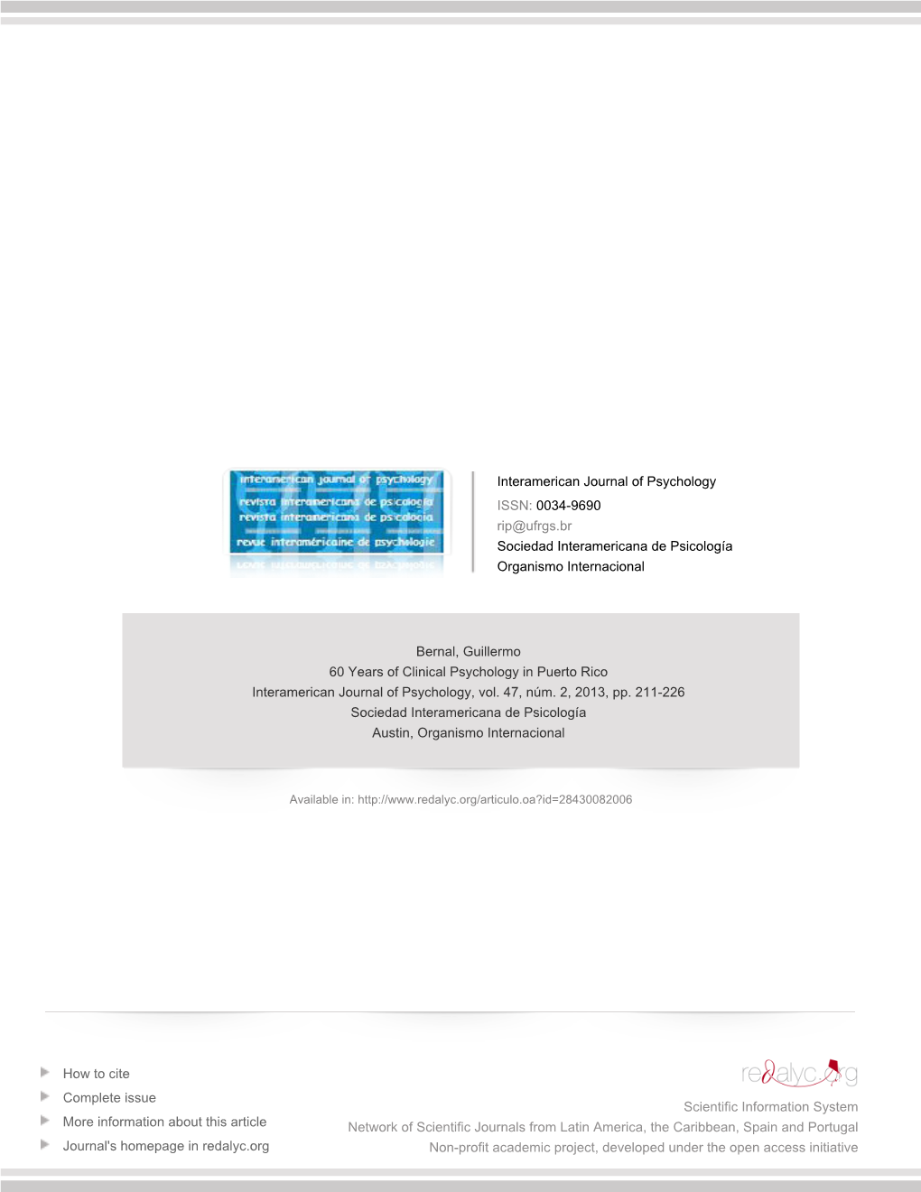 Redalyc.60 Years of Clinical Psychology in Puerto Rico