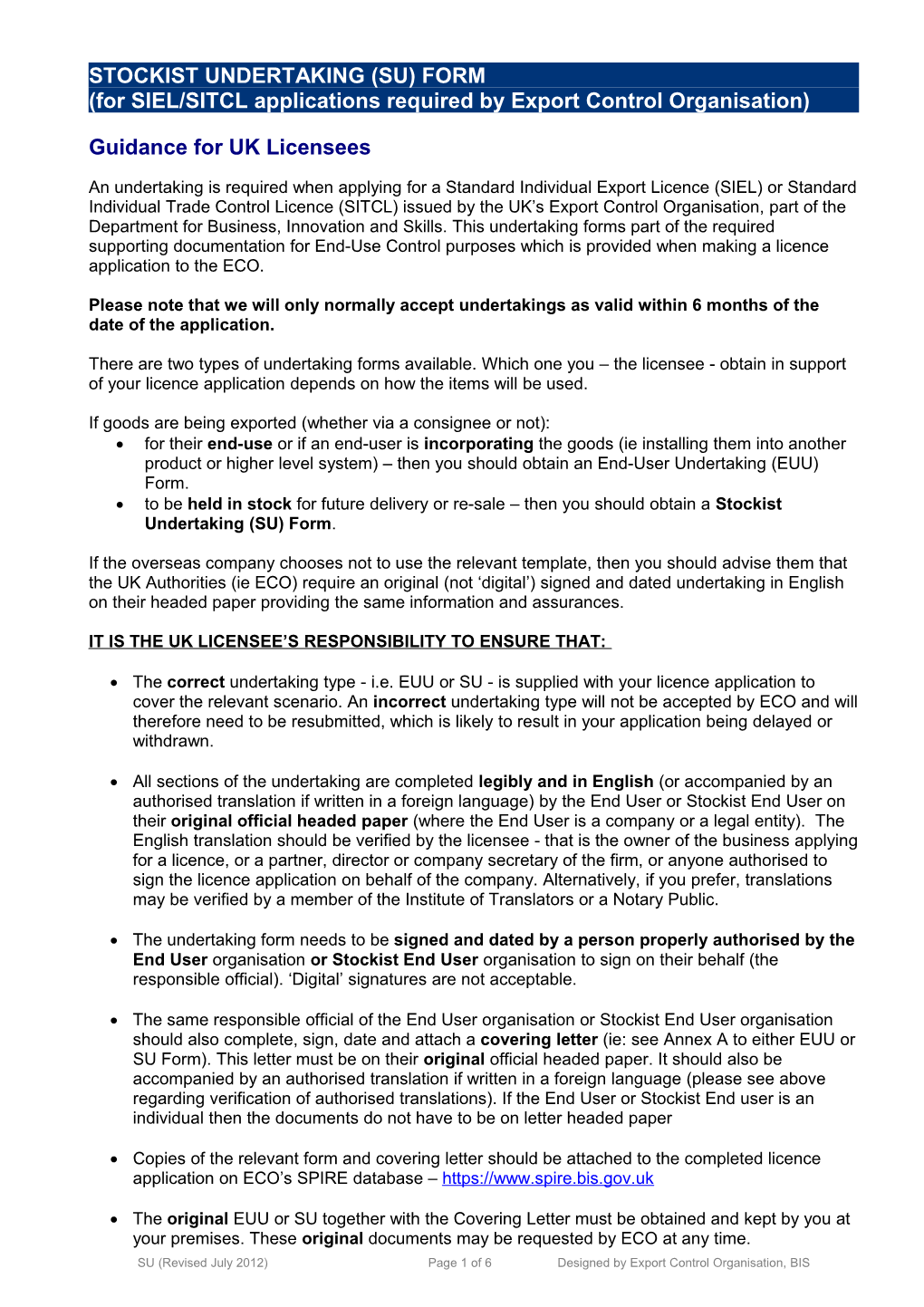 Stockist Undertaking (SU) Form