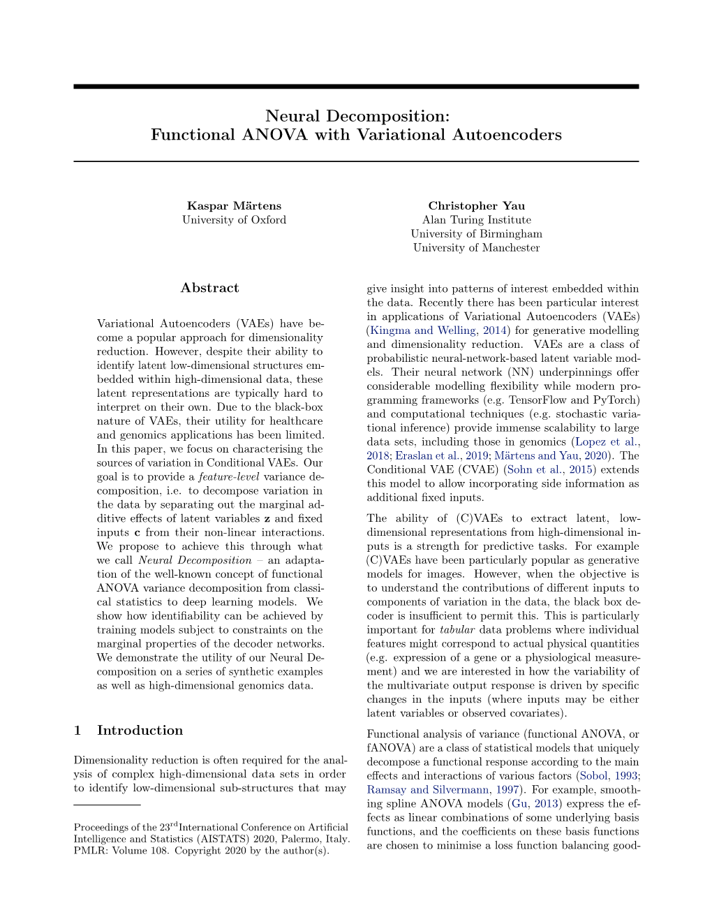 Neural Decomposition: Functional ANOVA with Variational Autoencoders