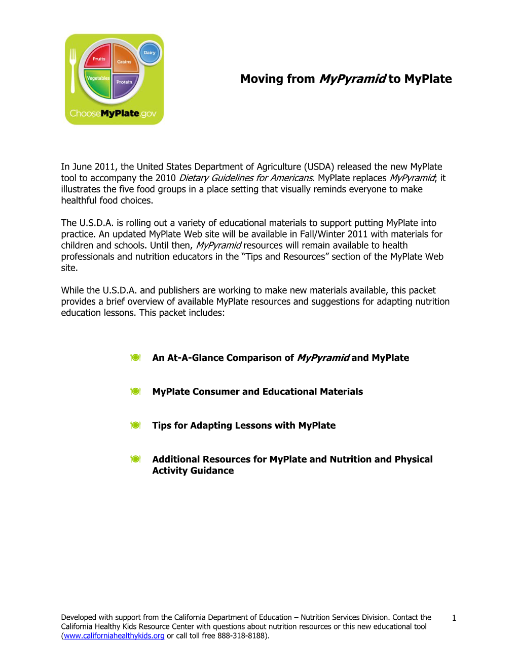 Moving from Mypyramid to Myplate