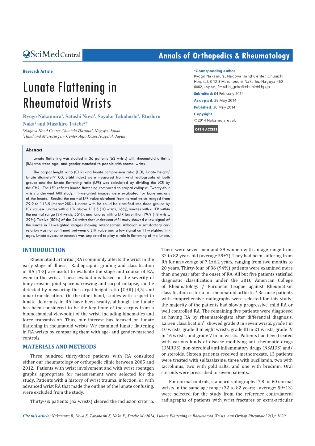 Lunate Flattening in Rheumatoid Wrists