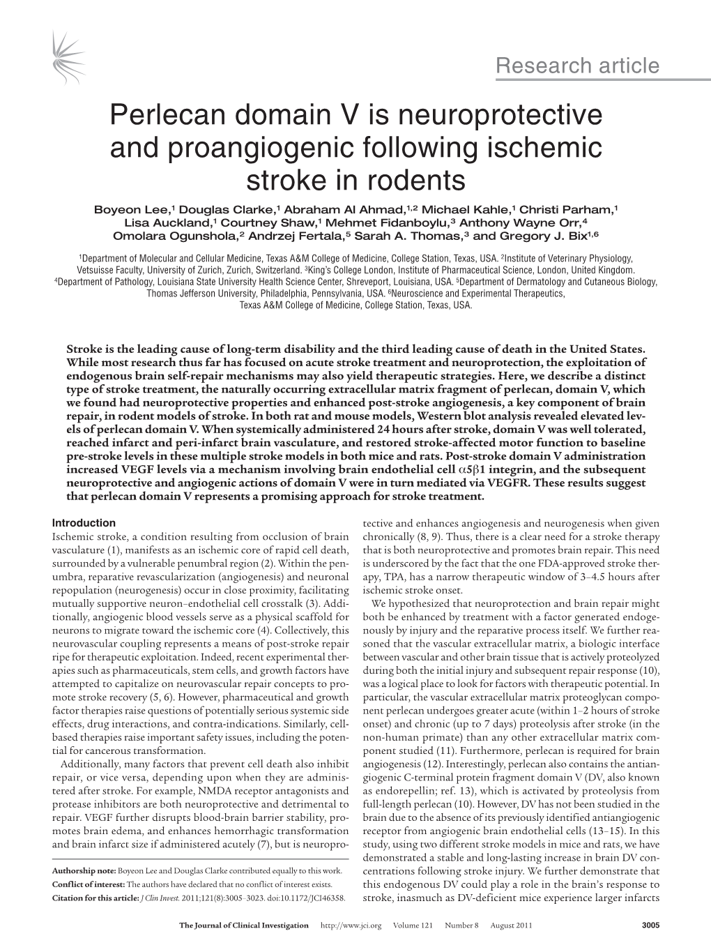 Perlecan Domain V Is Neuroprotective and Proangiogenic Following