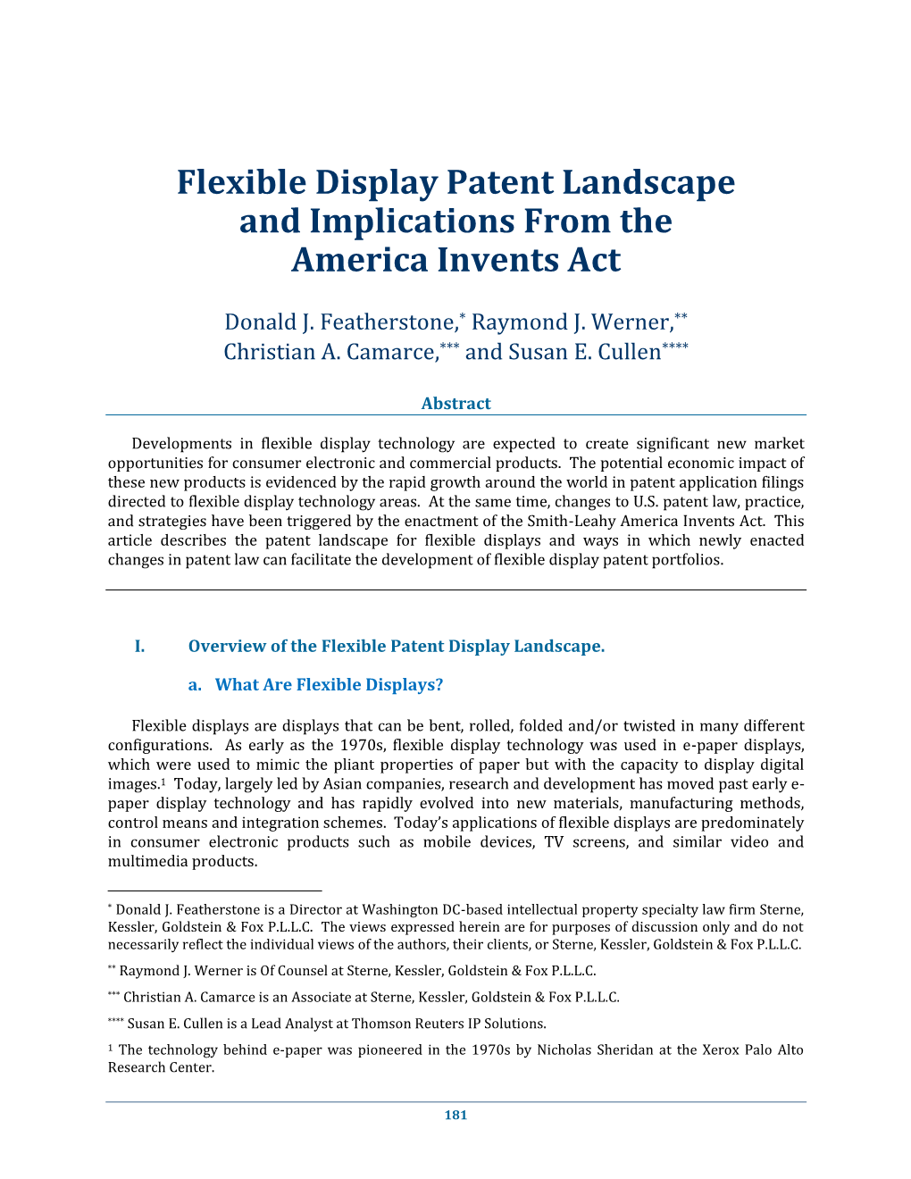 Flexible Display Patent Landscape and Implications from the America Invents Act