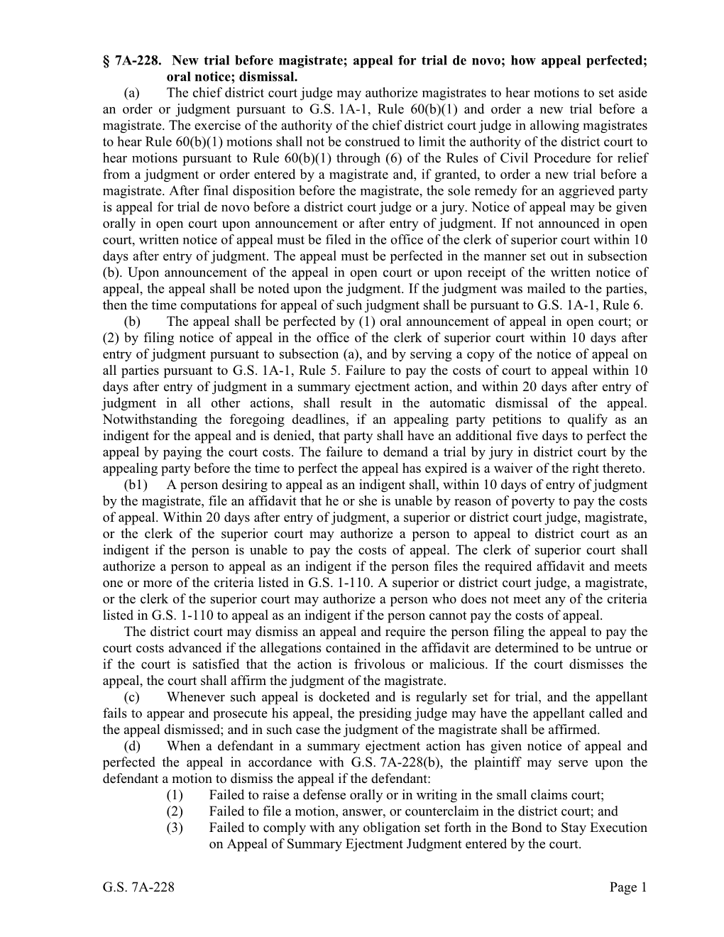 GS 7A-228 Page 1 § 7A-228. New Trial Before Magistrate