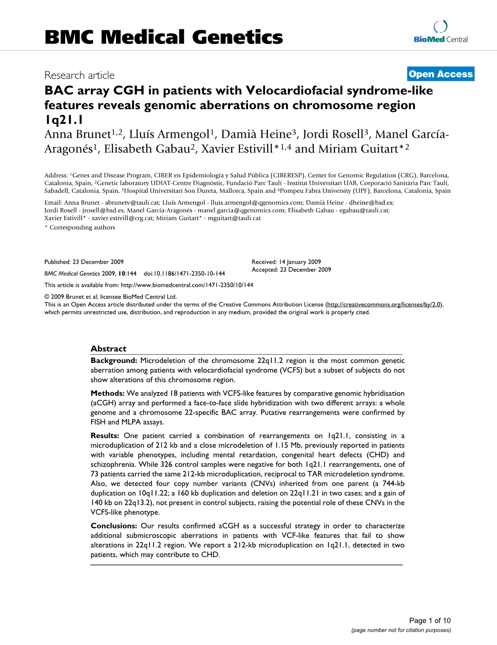 BAC Array CGH in Patients with Velocardiofacial Syndrome-Like