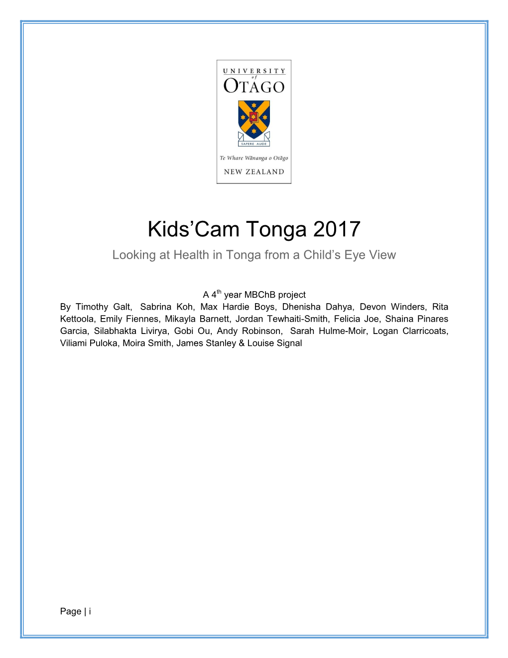 Kids'cam Tonga 2017