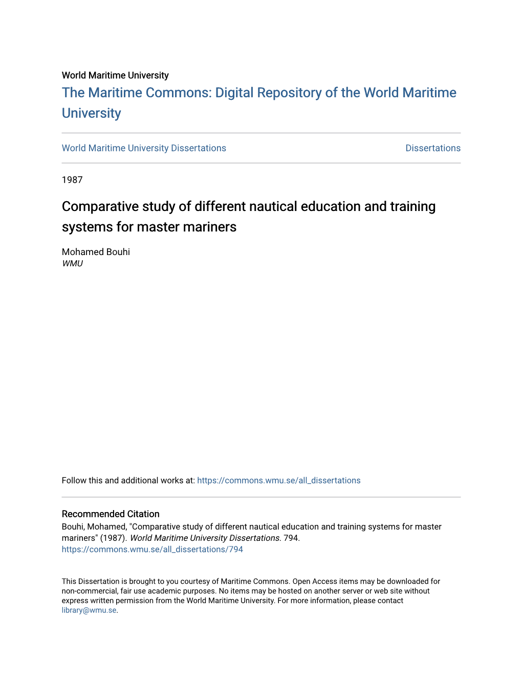 Comparative Study of Different Nautical Education and Training Systems for Master Mariners