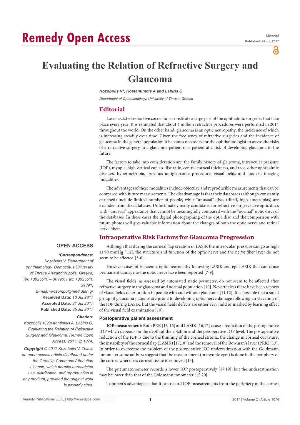 Evaluating the Relation of Refractive Surgery and Glaucoma