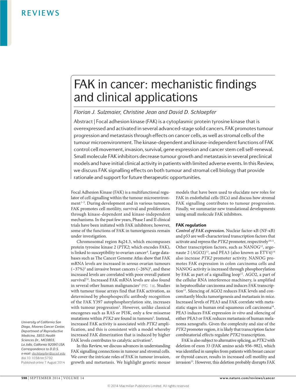 FAK in Cancer: Mechanistic Findings and Clinical Applications