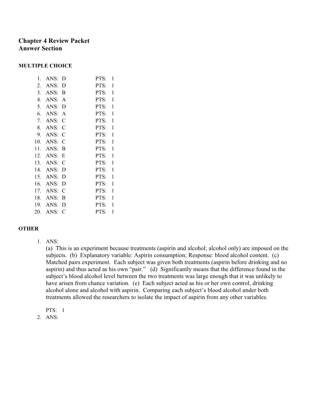 Chapter 4 Review Packet