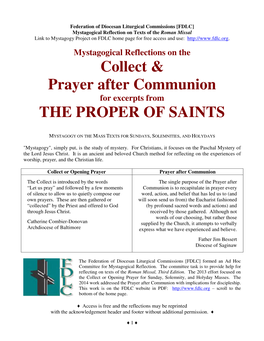 Collect & Prayer After Communion the PROPER of SAINTS