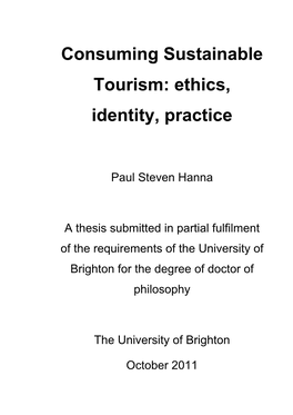 Consuming Sustainable Tourism: Ethics, Identity, Practice