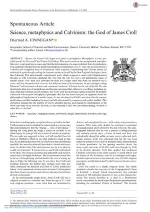 Spontaneous Article Science, Metaphysics and Calvinism: the God of James Croll Diarmid A