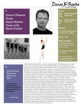 Dance Theatre Hosts Ballet Master Class with Mark Fields!