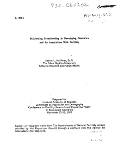 Influencing Breastfeeding in Developing Countries and Its Association with Fertility