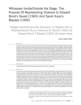 Witnesses Inside/Outside the Stage. the Purpose of Representing Violence in Edward Bond's Saved (1965) and Sarah Kane's Blas