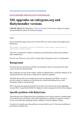 SSL Upgrades on Rubygems.Org and Rubyinstaller Versions