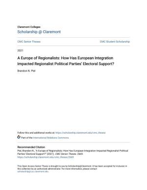 How Has European Integration Impacted Regionalist Political Parties’ Electoral Support?