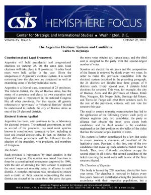 The Argentine Elections: Systems and Candidates Carlos M