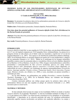 Primeros Datos De Los Polinizadores Potenciales De Gennaria Diphylla (Link) Parl