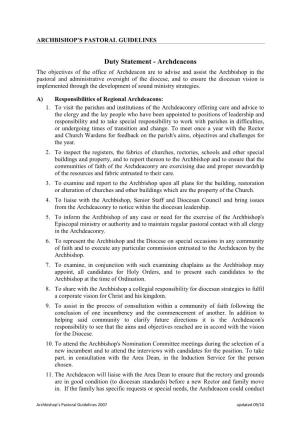 Pastoral Guidelines Section 9 Duty Statement Archdeacons