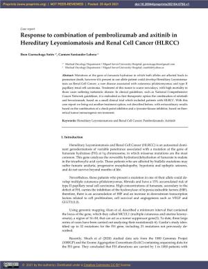 Response to Combination of Pembrolizumab and Axitinib in Hereditary Leyomiomatosis and Renal Cell Cancer (HLRCC)