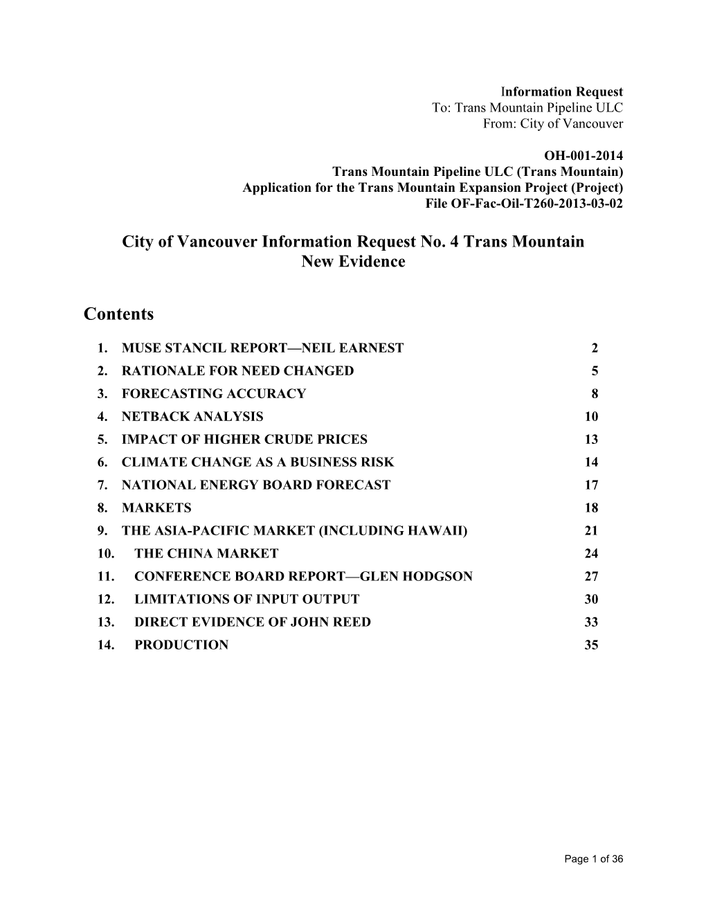 Information Request No. 4 to Trans Mountain Pipeline