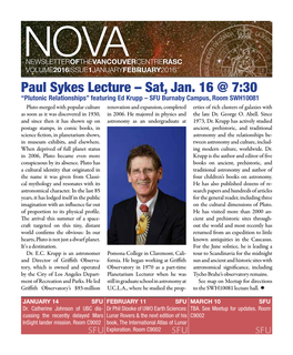 Paul Sykes Lecture – Sat, Jan. 16 @ 7:30