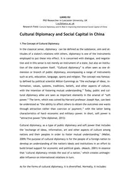 Cultural Diplomacy and Social Capital in China