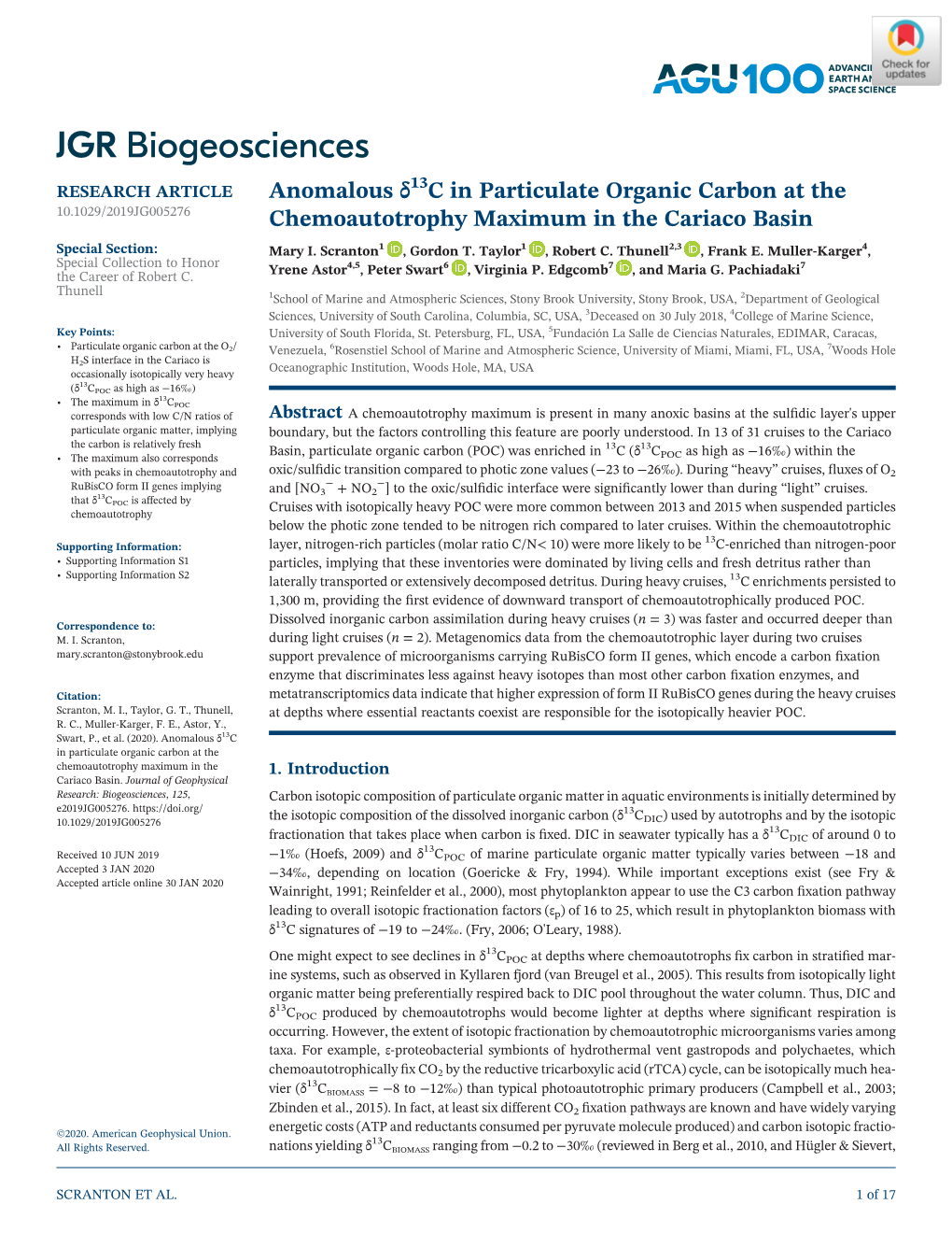 Anomalous Δ13c in Particulate Organic Carbon at the Chemoautotrophy Maximum in the 1