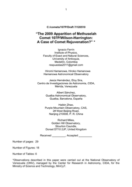 The 2009 Apparition of Methuselah Comet 107P/Wilson-Harrington: a Case of Comet Rejuvenation?” *