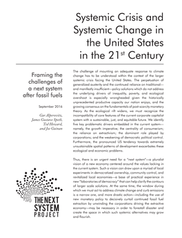 Systemic Crisis and Systemic Change in the United States in the 21St Century