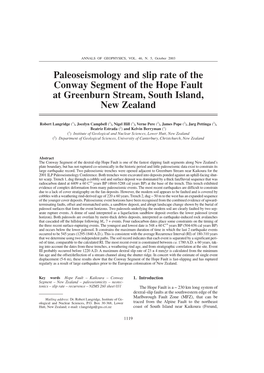 Paleoseismology and Slip Rate of the Conway Segment of the Hope Fault at Greenburn Stream, South Island, New Zealand