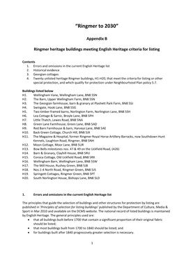 Listed Buildings in Ringmer Parish Was Last Subject to Systematic Review