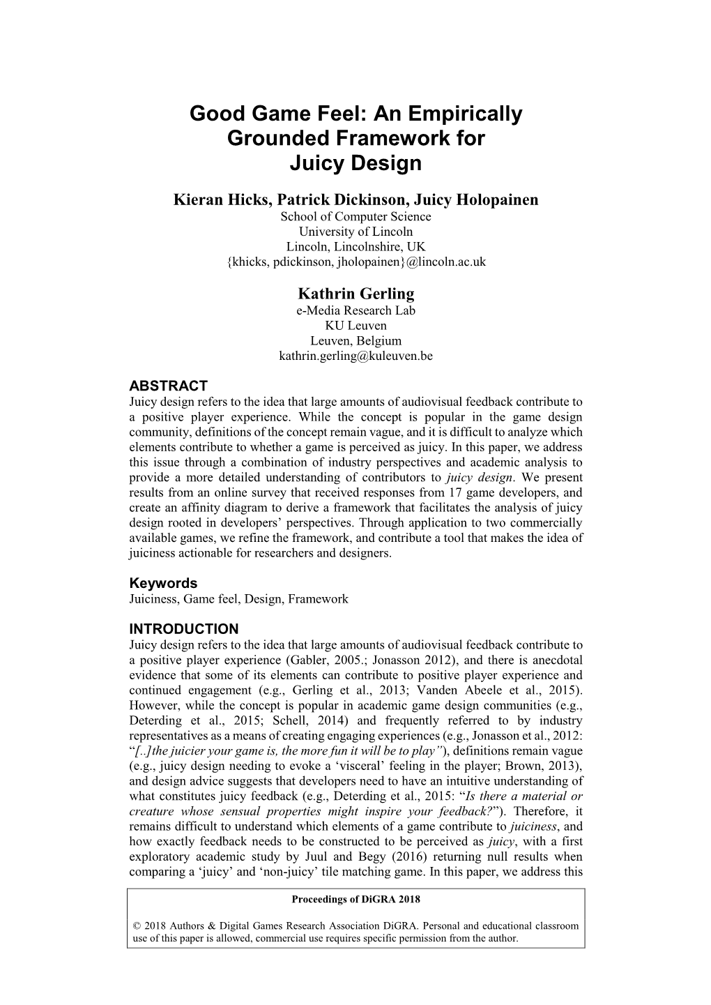 An Empirically Grounded Framework for Juicy Design