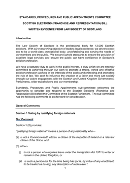 1 Standards, Procedures and Public Appointments Committee Scottish Elections (Franchise and Representation) Bill Written Evidenc